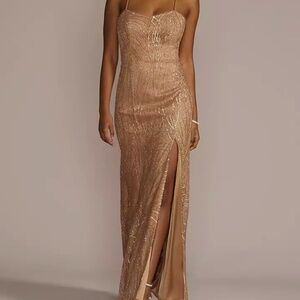 Metallic Gold Sequined Sheath with Slit